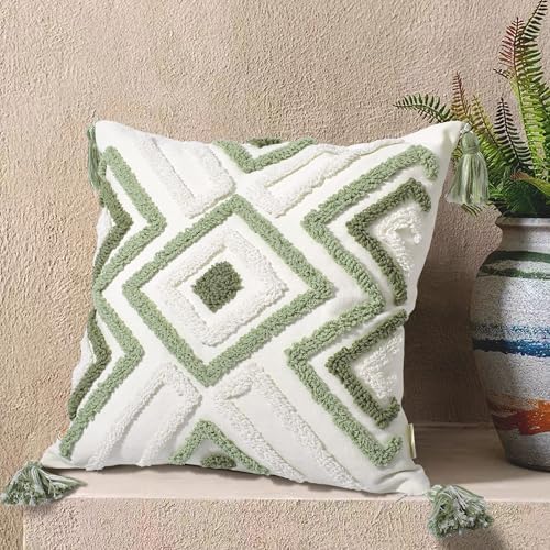 Boho Pillow Covers 18X18 Inch Boho Tufted Throw Pillow Covers Decorative - Image 2