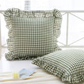 Mywinlle Sage Green Gingham Plaid Ruffle Throw Pillow Covers 18"x18" by Mywinlle