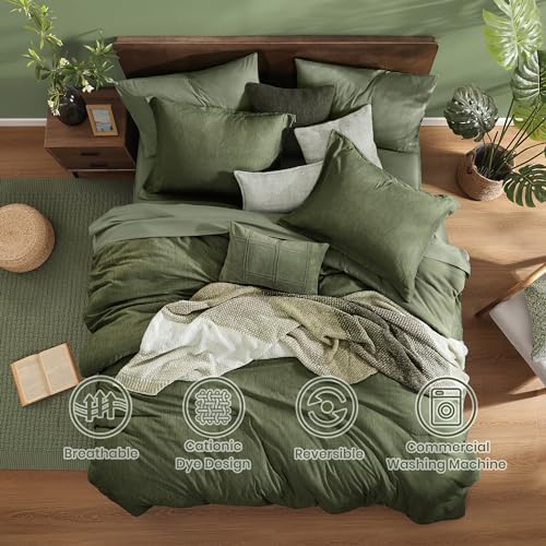 Monbix Twin XL Comforter Set Olive Green 5 Pieces Bed in a Bag - Image 2