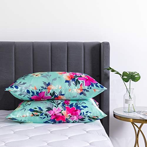 Floral Printed Satin Pillowcase, Queen Cooling Pillow Cases Set of 2 - Image 5