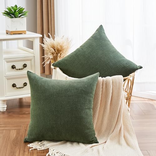 GAWAMAY Dark Green Chenille Throw Pillow Covers 22x22 Set of 2 - Image 3