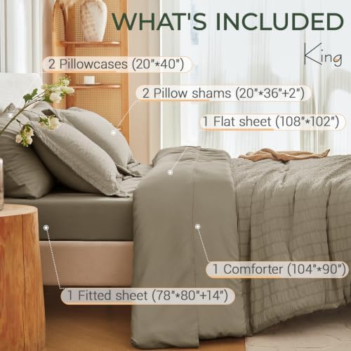 MUXHOMO 7 Pieces King Comforter Set, Seersucker Bed in a Bag King Size - Image 4