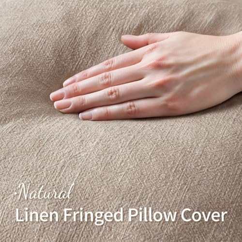 MIULEE Boho Natural Linen Fringe Decorative Euro Throw Pillow Covers 24x24 - Image 3
