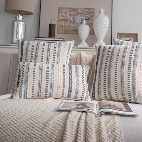 Cethom Blue Boho Lumbar Pillow Covers 14x36 Long, Stripe Textured Decorative - Image 5