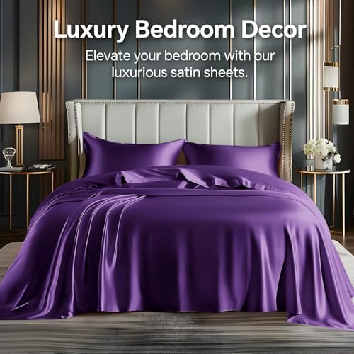 BEDELITE Satin Sheets Twin Size Bed Set, Plum Purple, 3 Pieces - Image 2