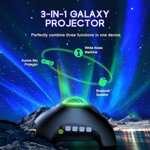 Northern Galaxy Light Aurora Projector with 33 Light Effects, Night Lights LED Star Projector for Bedroom Nebula Lamp, Remote Control, White Noises, Bluetooth Speaker for Parties Black - Image 2