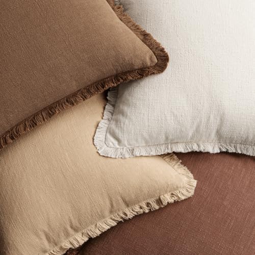 MIULEE Fall Linen Fringe Pillow Covers Set of 4 18x18 Beige/Brown - Image 6
