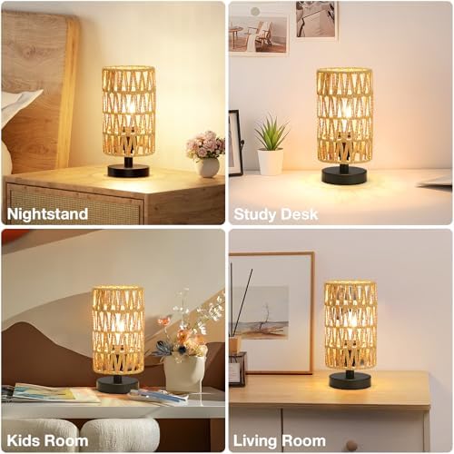 Fenmzee Table Lamps (Rattan Rope Shade - Black Base, 9" Inline Control) - Image 7