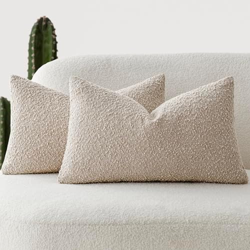 Foindtower Cozy Textured Boucle Lumbar Throw Pillow Covers 12x20 Oatmeal by Foindtower
