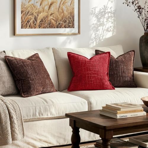 MIULEE Slubby Textured Decorative Throw Pillow Covers Red 20x20 - Image 6