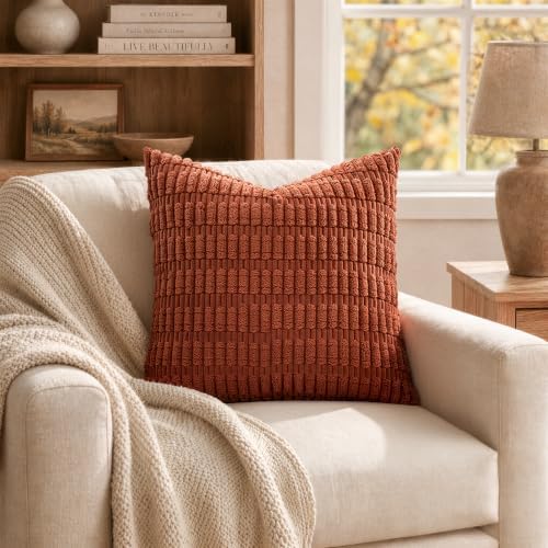 MIULEE Fall Corduroy Decorative Throw Pillow Covers 12x12 Rust Pack of 2 - Image 5