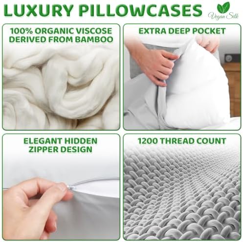 Pillow Cases - 100% Viscose Derived from Bamboo - Cooling Pillowcase - Queen - Image 6