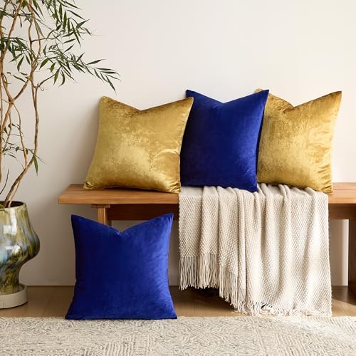 GIGIZAZA Pack of 4 Decorative Velvet Pillow Covers 16x16 Blue Gold - Image 2