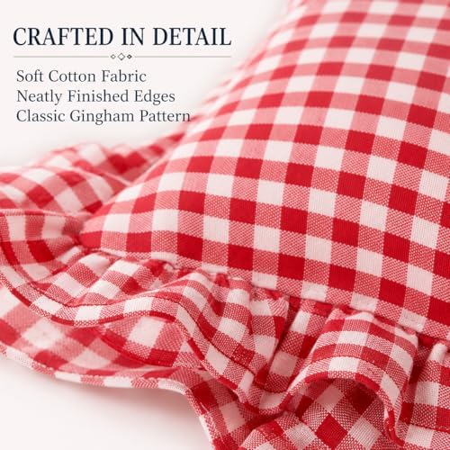 JoraLion Ruffled Throw Pillow Cover 20x20 Gingham Red - Image 6