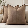 decorUhome Hazel Taupe Textured Linen Throw Pillow Covers 18x18 Set of 2 by decorUhome
