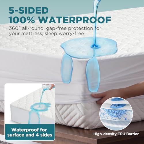 5 Sided Waterproof Mattress Protector Queen Size, Quilted Bamboo Rayon - Image 3