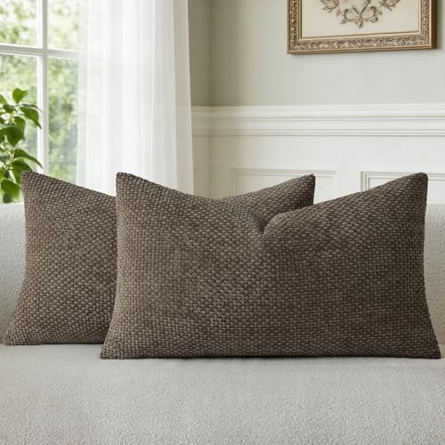 a moment Dark Brown Chenille Throw Pillow Covers 12x20 Inch Pack of 2 Modern by amoment