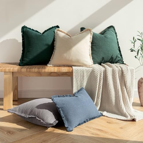 MIULEE Linen Fringe Decorative Euro Throw Pillow Covers Army Green 22x22 - Image 6