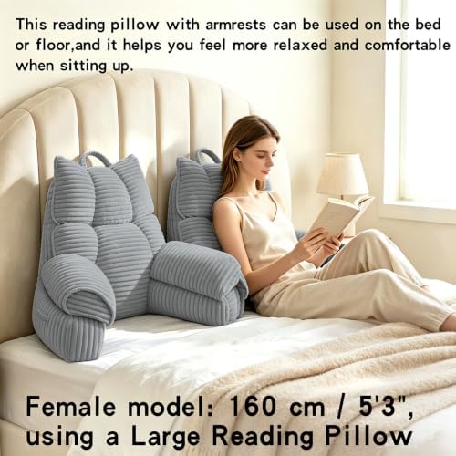 Reading Pillow for Bed with Arms, Back Support, Memory Foam（Smoke Gray） - Image 5