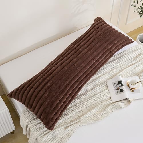 Full Body Pillow with Fluffy Stripe Faux Fur Removable Cover, Long Bed Pillow - Image 3