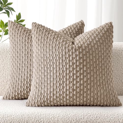 MIULEE Decorative Throw Pillow Covers 20x20 Light Brown Textured Corduroy by MIULEE