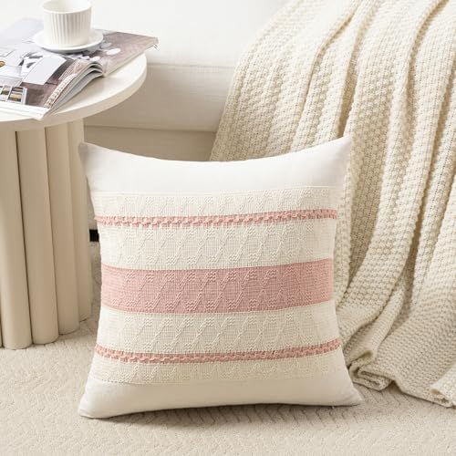 Fancy Homi Set of 2 Boho Pink Decorative Throw Pillow Cover 18x18 Inch - Image 2