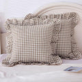 Mywinlle Taupe Plaid Gingham Ruffle Euro Shams 26"x26" by Mywinlle