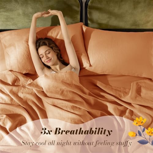 SONORO KATE 100% French Linen Queen Size Sheets Set, Natural Flax Bedding - Image 3