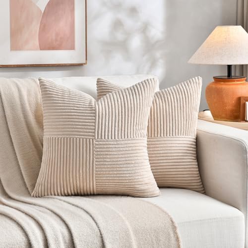 Fancy Homi 2 Packs Tan Samll Decorative Throw Pillow Covers 14x14 Inch - Image 5