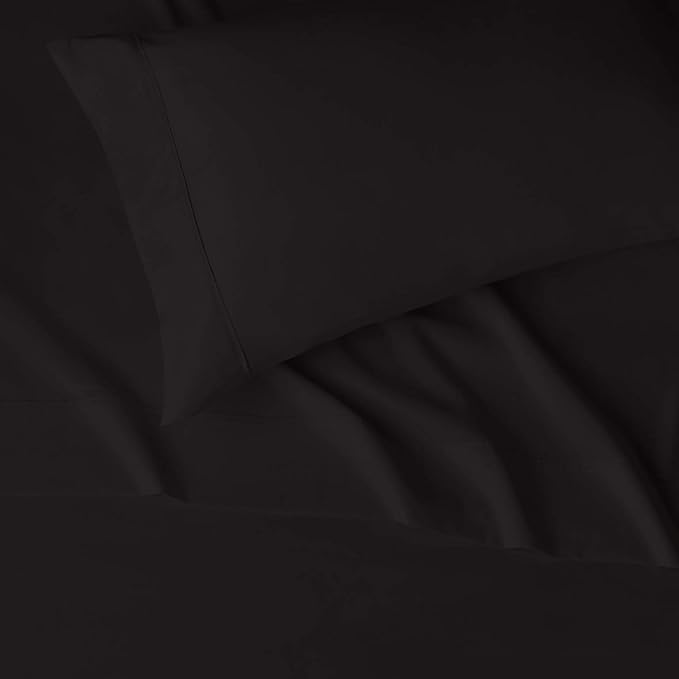 Amazon Basics Lightweight Super Soft Easy Care Wrinkle Free Microfiber 3 Piece Bed Sheet Set with 14-Inch Deep Pockets, Twin, Black, Solid, Kids, Men & Women Bedding (Pack of 4)