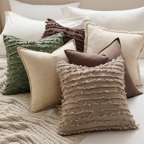 MIULEE Boho Linen Striped Throw Pillow Covers 18x18, Dark Brown - Image 6