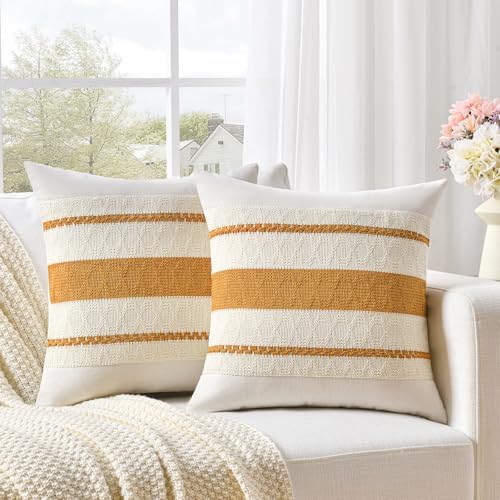 Fancy Homi Set of 1 Mustard Yellow Fall Decorative Throw Pillow Cover 20x20 Inch - Image 2