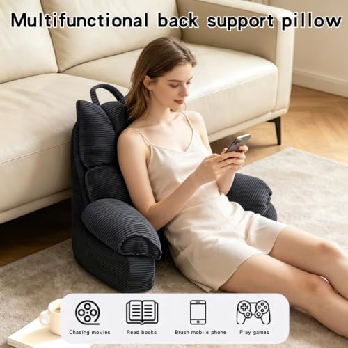 Reading Pillow for Bed with Arms, Back Support, Memory Foam（Grey Black） - Image 6