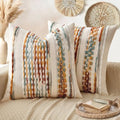 ANRODUO Boho Decorative Throw Pillow Covers Brown Stripe 20x20 Pack of 2 by ANRODUO