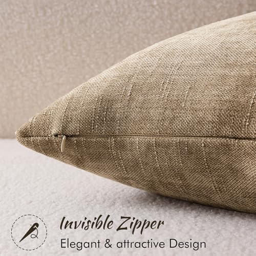 decorUhome Chenille Throw Pillow Covers 24x24 Set of 2, Light Taupe - Image 3