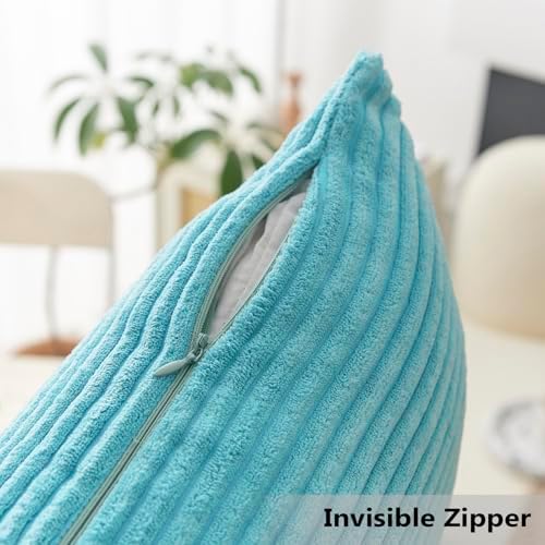 Home Brilliant Turquoise Pillow Covers Striped Corduroy Plush Texture Velvet - Image 4
