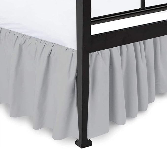 Ruffled Bed Skirt Split Corners with Platform, Tailored Fit Hotel Quality Wrinkle Free Ultra-Soft Microfiber Dust Ruffle, Upto 21 Inch Drop, Twin, Light Grey