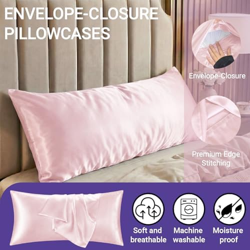 1 Pack Satin Pillowcase Pink Body Size 20x54 Inch - Image 2