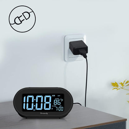 DreamSky Alarm Clocks for Bedrooms, Auto Set Digital Desk Clock for Bedside Nightstand, Electric Clock with Dimmable Brightness Dimmer, Auto DST, USB Port, Date, Temperature, Snooze