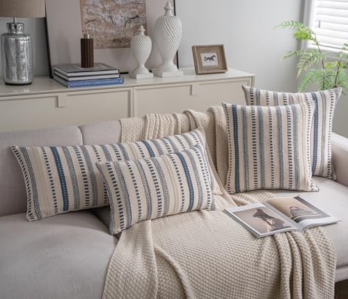 Cethom Blue Boho Lumbar Pillow Covers 14x36 Long, Stripe Textured Decorative - Image 4
