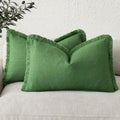Foindtower Boho Linen Fringe Lumbar Throw Pillow Covers 12×20 Forest Green by Foindtower