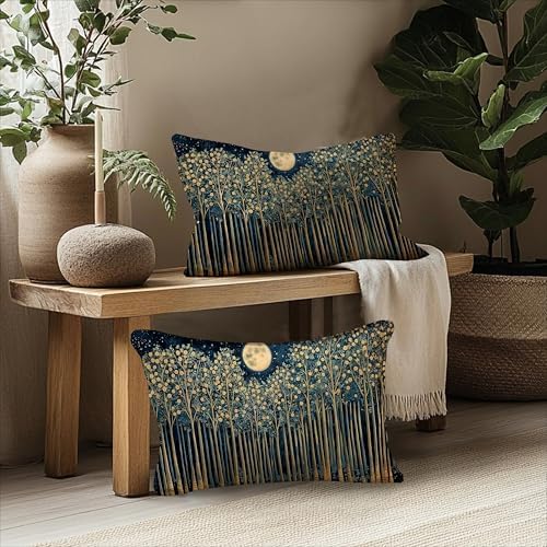 Rustic William Morris Inspired Night Forest Green Moon Decor Pillow Covers - Image 5