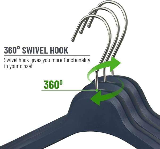 All Hung Up Hangers Plastic Coat Hangers, Clothes Hangers (Navy Blue, 12pk)