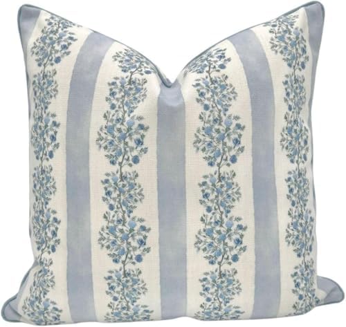 Jillien Harbor “The Juliet” Floral Block Print Pillow Cover – Soft Blue and by JillienHarbor