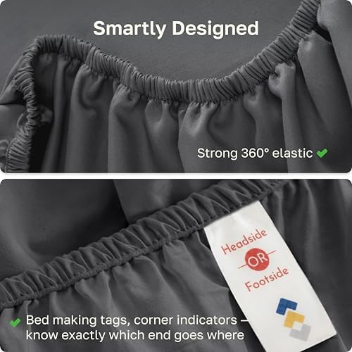 Soft Natural 100% Cotton Sateen Queen Size Fitted Sheet, Dark Grey - Image 5