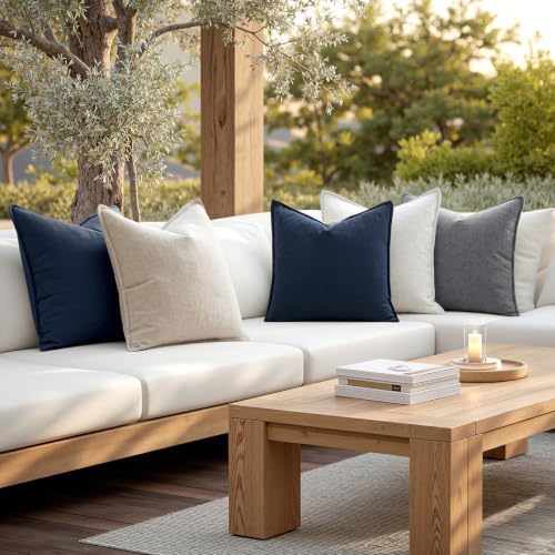 MIULEE Decorative Linen Pillow Covers 22x22 Inch Navy Blue - Image 5