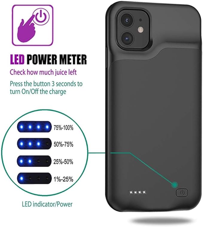 Battery Case for iPhone 11, 7000mAh Slim Portable Rechargeable Smart Protective Pack Cover Power Bank Charging Case Compatible with iPhone 11 (6.1 inch) Extended Battery Charger Cover(Black)
