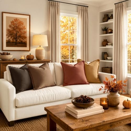 MIULEE Fall Linen Fringe Pillow Covers Set of 4 18x18 Orange/Yellow - Image 4