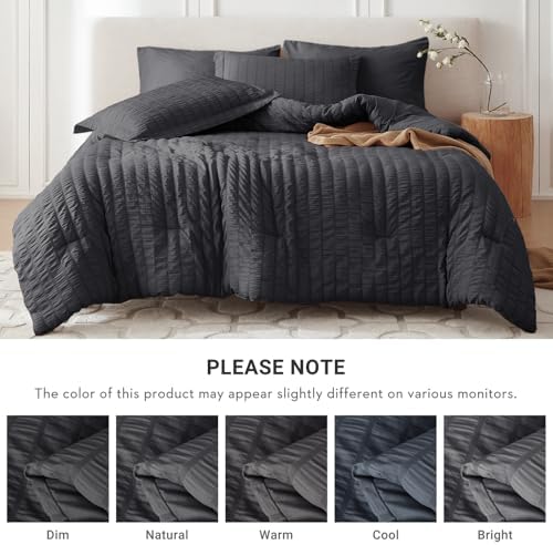 MUXHOMO 7 Pieces Oversized King Comforter Set, Seersucker Bed in a Bag - Image 5