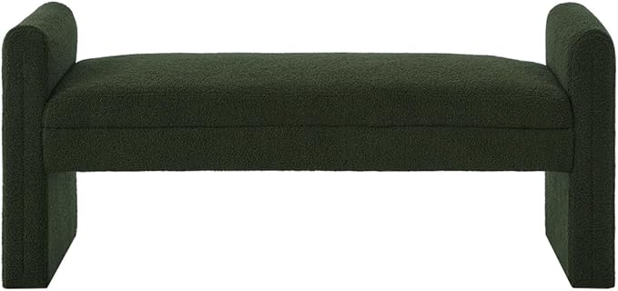 24KF Modern Upholstered Bed Bench Covered with Soft Boucle Teddy Fabric, Lovely Entryway Bench Ottoman with Armrest,5062-Dark Green